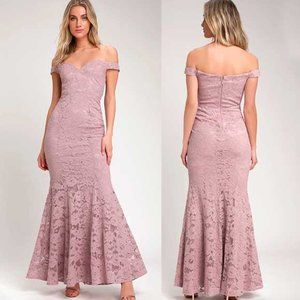 Lulu's Swept Up Lavender Lace Off-the-Shoulder Maxi Dress XL